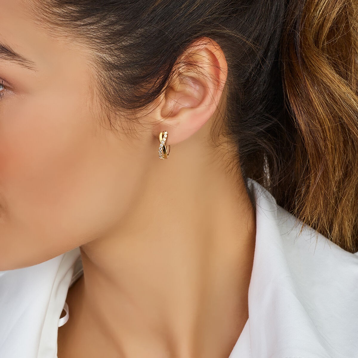 Creolen mit Zirkonia Gelbgold 12,5mm