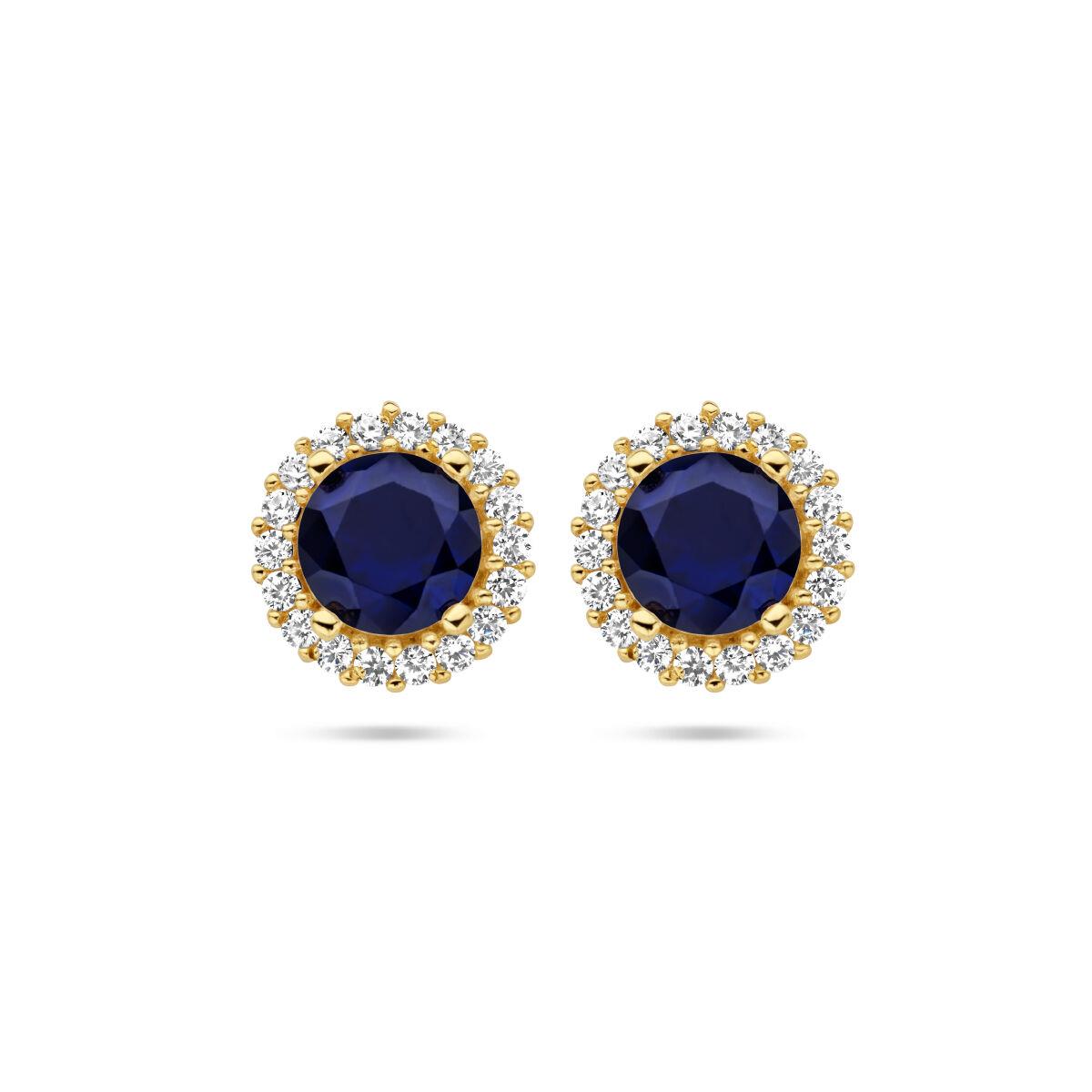 Blaue Halo Ohrstecker mit Zirkonia