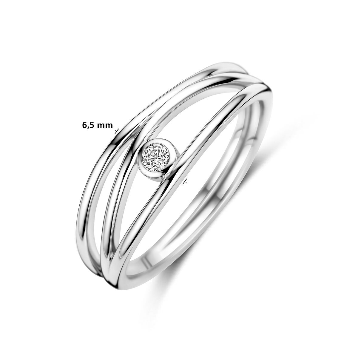Silber Ring offen mit Zirkonia in Zargenfassung
