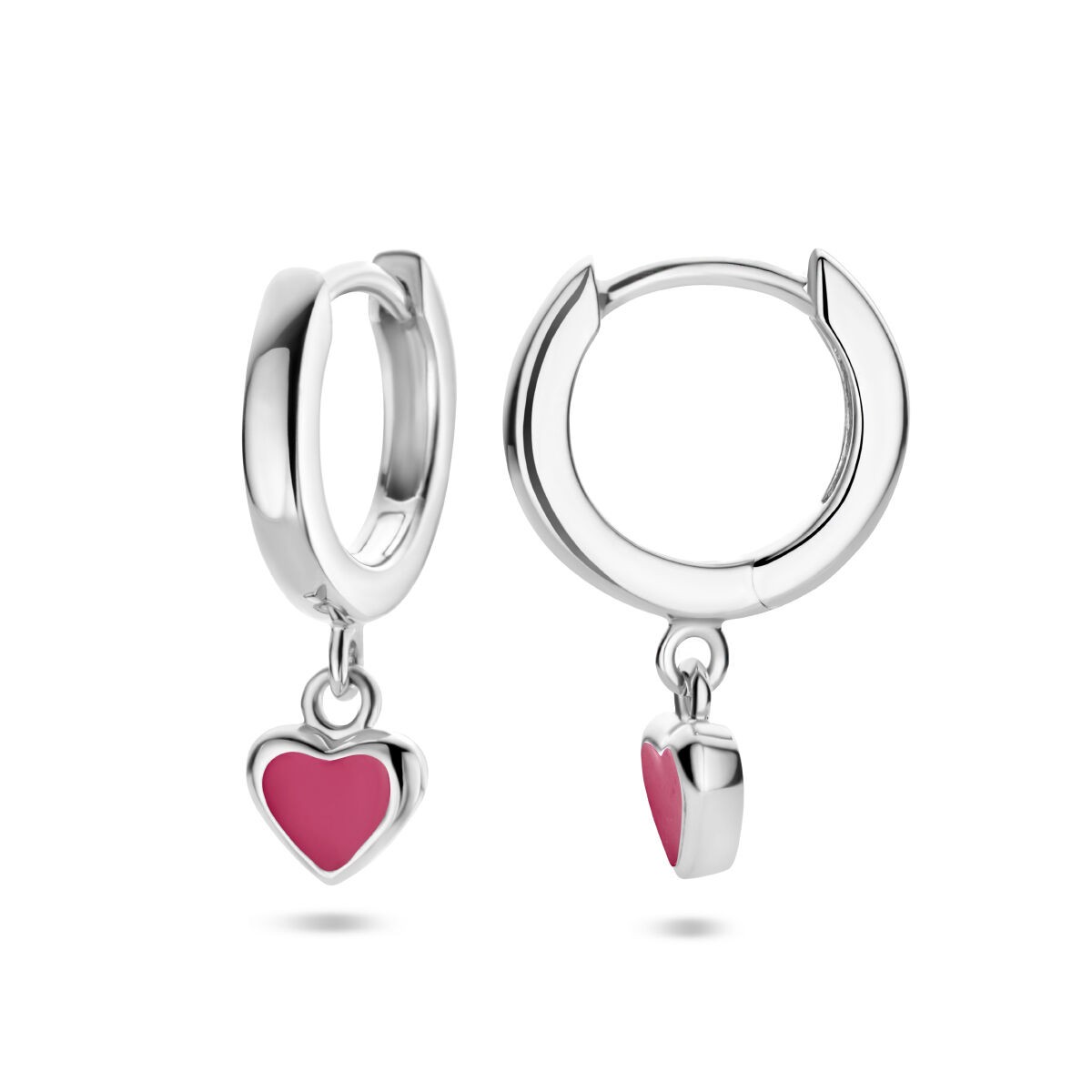 Creolen mit Herz Pink Emaille Anhänger