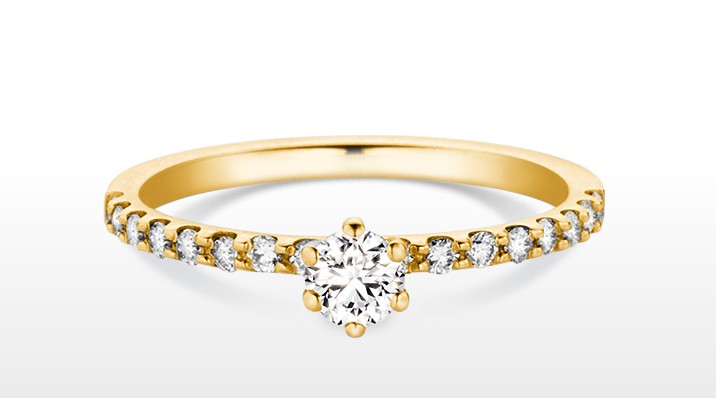 Solitaire Ring Gelbgold 0,30ct mit seitlich Brill.