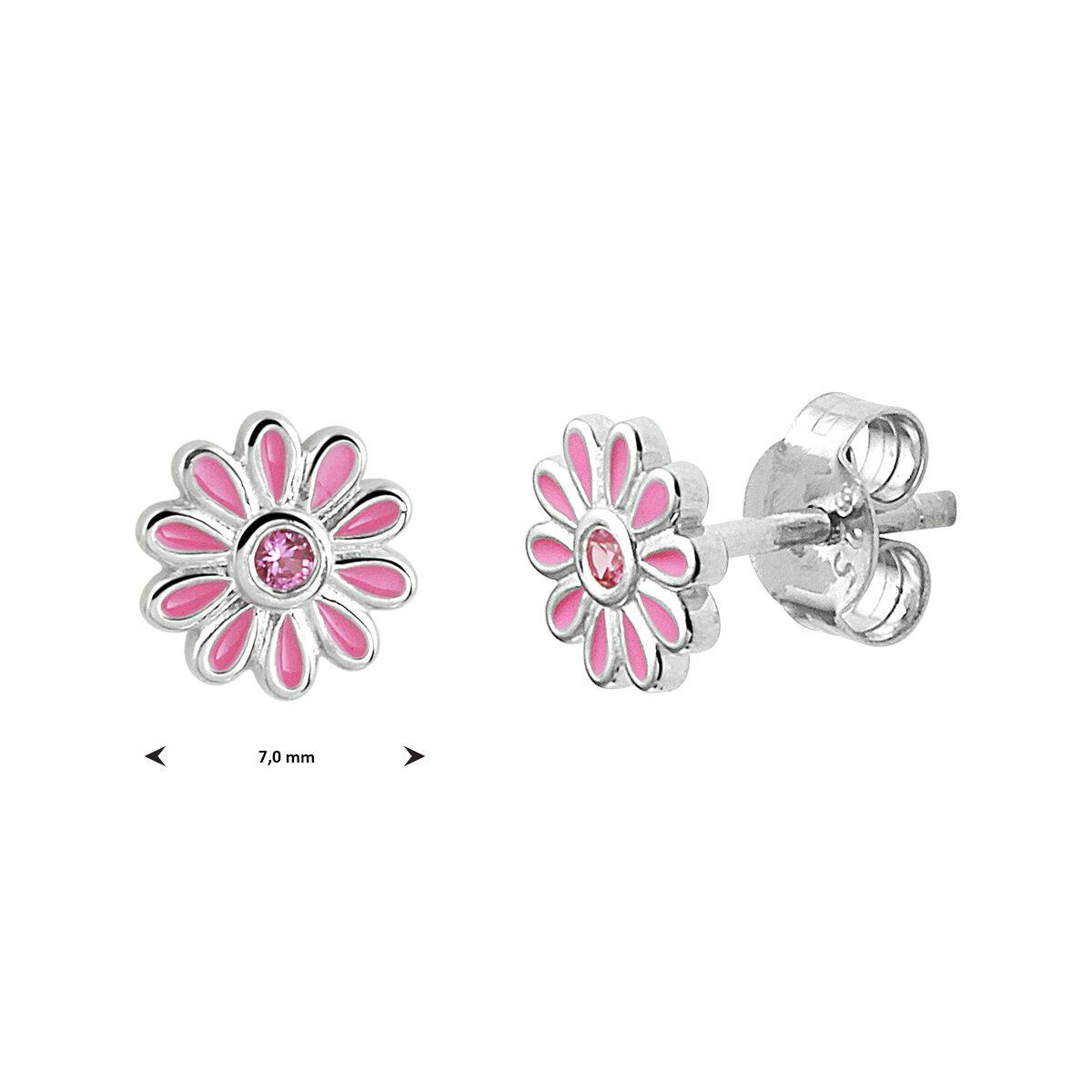 Pinke Blumen Ohrstecker mit Zirkonia