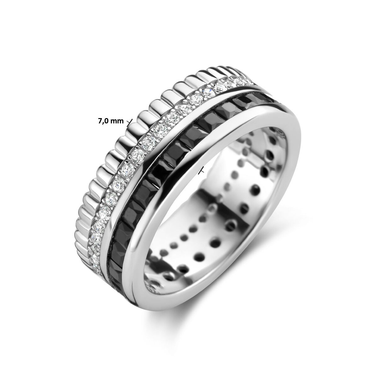breiter Ring mit weißen und schwarzen Zirkonia