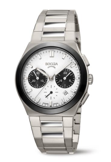 Boccia Titanium Armbanduhr Chrono schwarz weiß