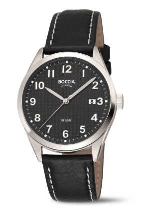 Boccia Titanium Schwarz Lederband Uhr