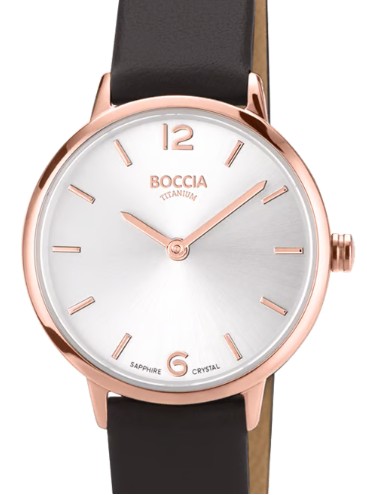 Boccia Titanium Lederband Uhr Rosévergoldet