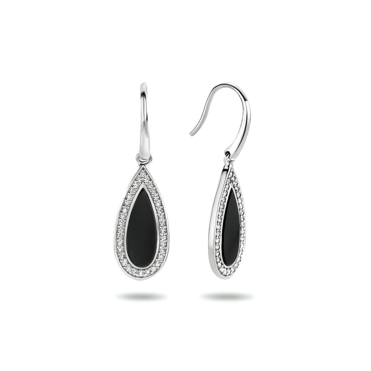 Onyx Tropfen Ohrhänger mit Zirkonia