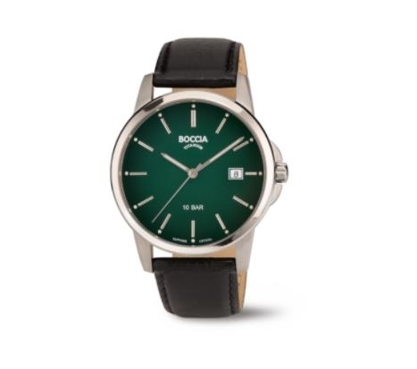 Boccia Titanium Grün Lederband Uhr