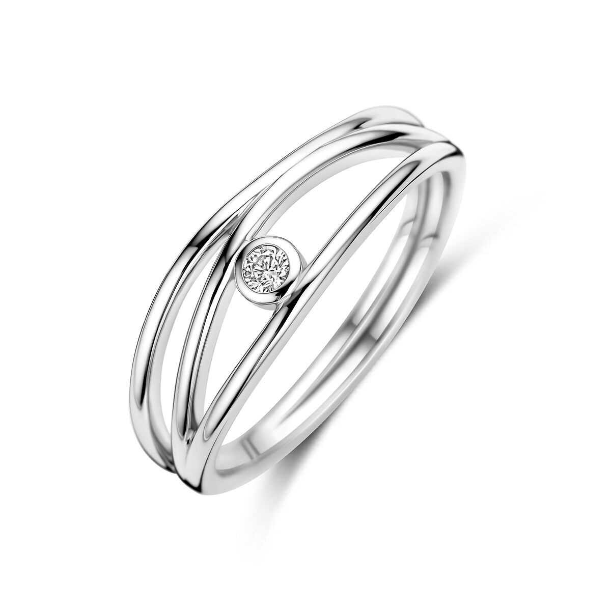 Silber Ring offen mit Zirkonia in Zargenfassung