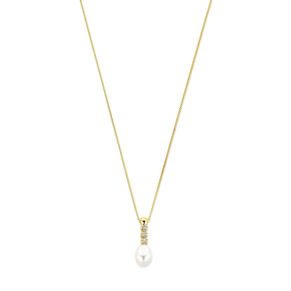 Kette mit Süßwasser Perle und Zirkonia