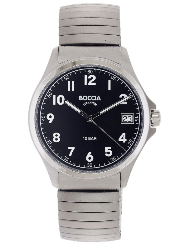 Boccia Titanium Reckband Uhr mit weißen Ziffern