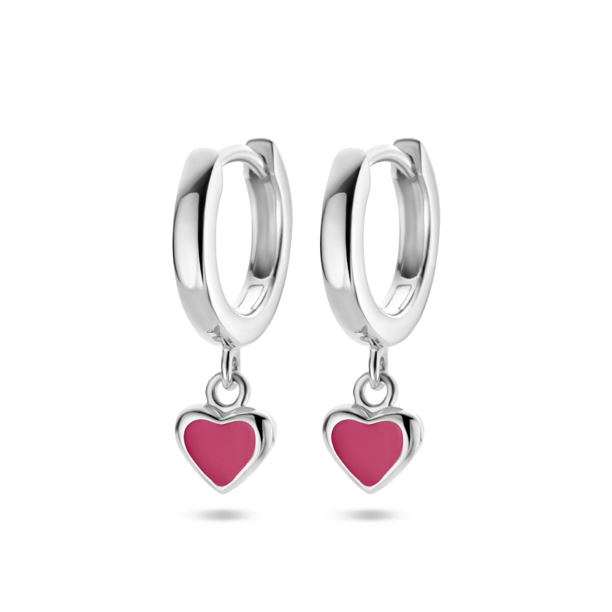 Creolen mit Herz Pink Emaille Anhänger