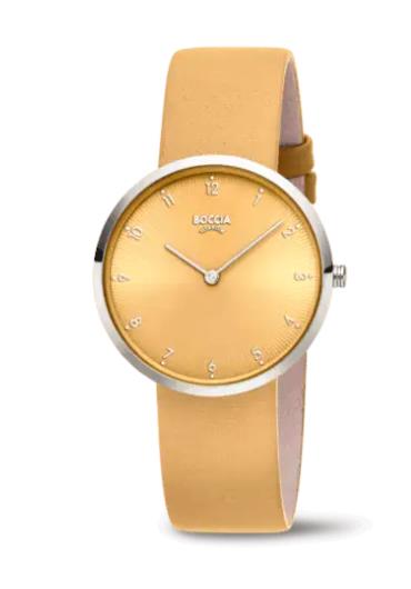 Boccia Titanium gelbe Lederband Uhr