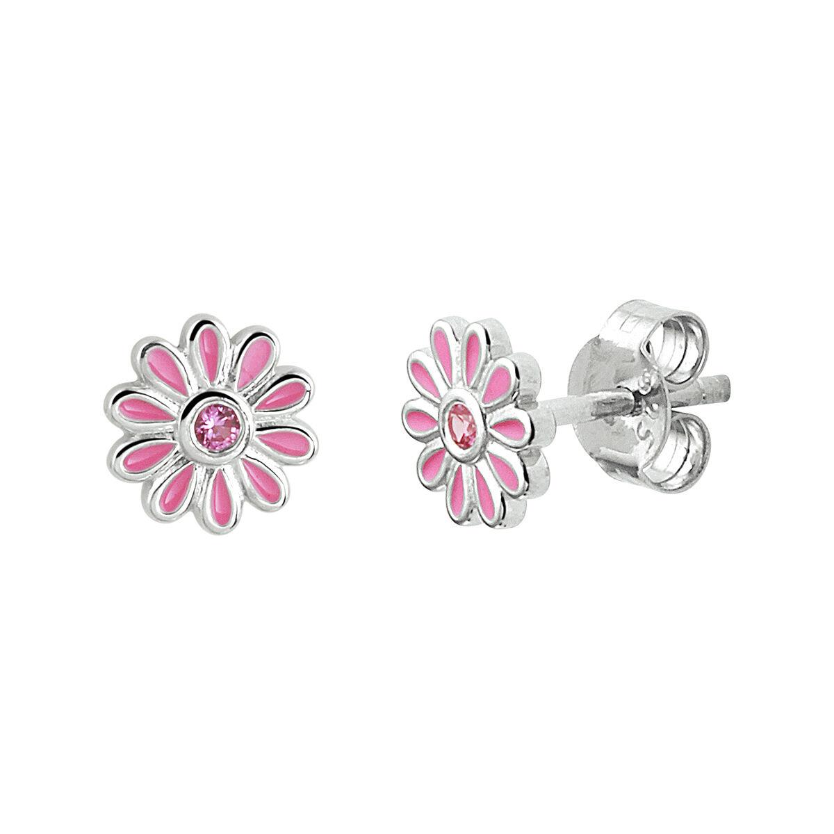 Pinke Blumen Ohrstecker mit Zirkonia