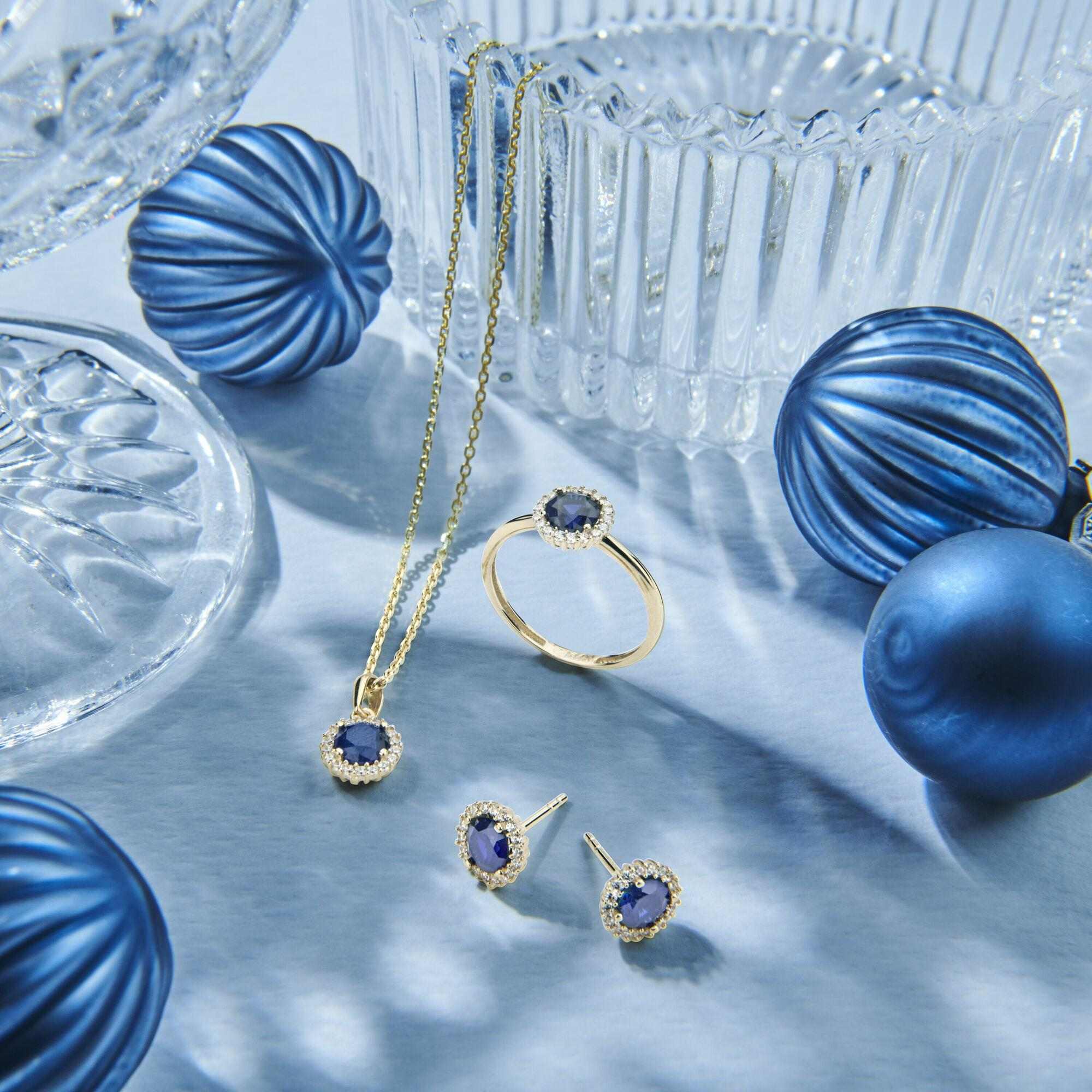 Blaue Halo Ohrstecker mit Zirkonia